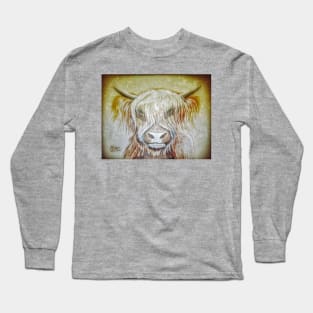Highland Cow in Grunge Long Sleeve T-Shirt